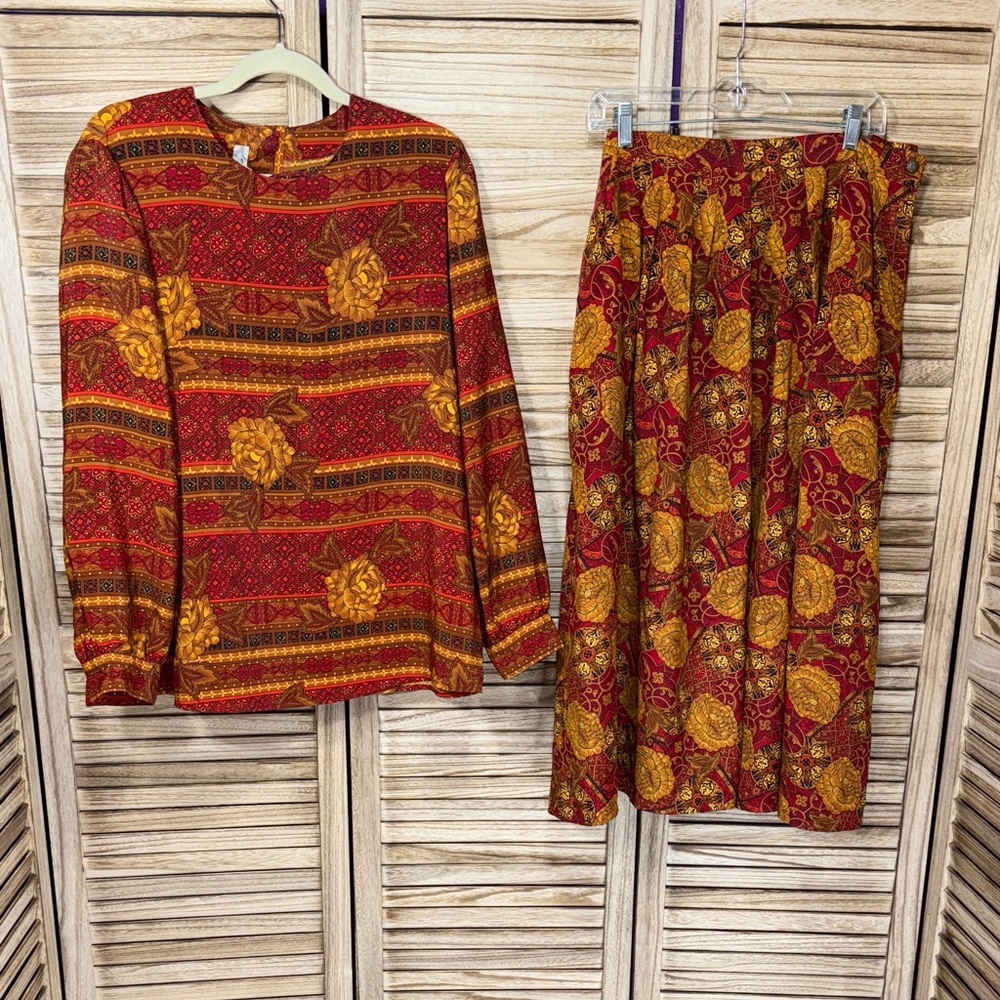 Laura and Jayne Two2 Piece Long Sleeve Skirt Set 80’s Size 18W 16W